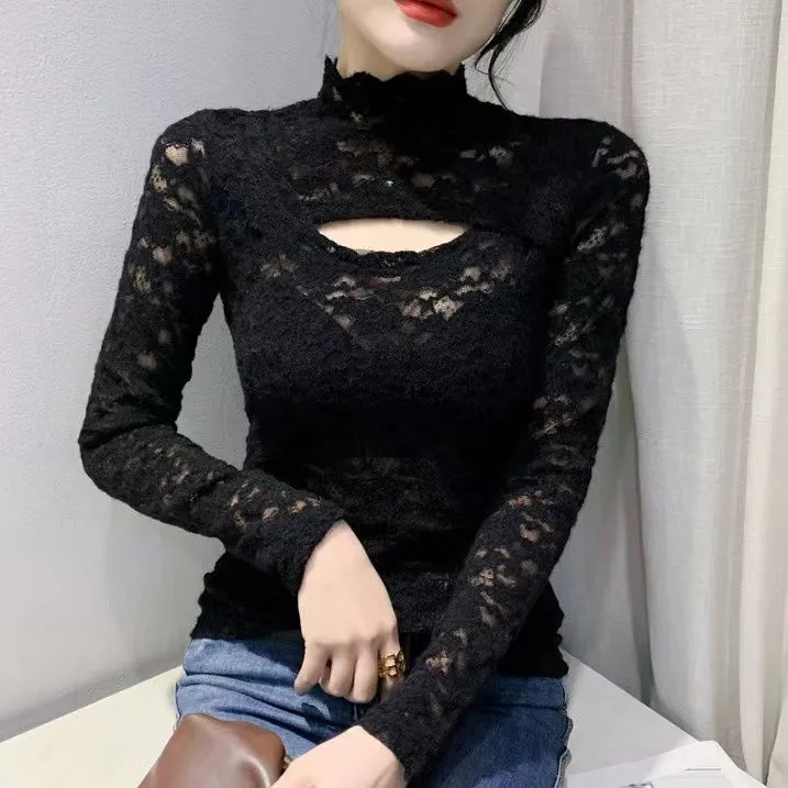 New%20Fashion%20Long%20Sleeve%20Lace%20Personality%20Hollow-out%20Slim%20Fit%20Slimming%20Versatile%20Half-High%20Collar%20Bottoming%20Shirt%20Women's%20Fashion%20-%20Image%208