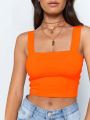 Square Neck Sleeveless Summer Crop Top White Women Black Casual Basic T Shirt Off Shoulder Cami Backless Tank Top. 