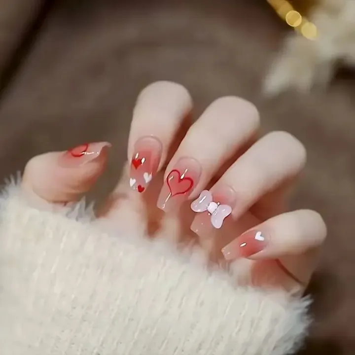 24pcs%20Jelly%20Red%20Finished%20Press%20On%20Nails%20Art%20Seamless%20Removable%20Full%20Cover%20False%20Nails%20Set%20Women%20Girls%20Nail%20Art%20Decoration%20-%20Image%207