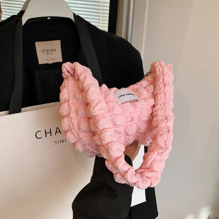 Hot Sale Plaid Quilted Shoulder Bag Pleated Bubbles Trendy Underarm Bag Casual Large Capacity Dumpling Bag Party