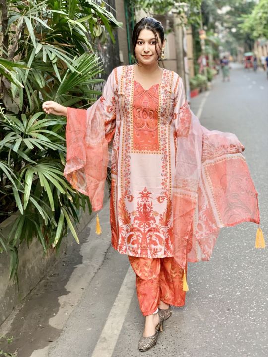 Ready Made Pure dubai silk Digital Print Three Piece