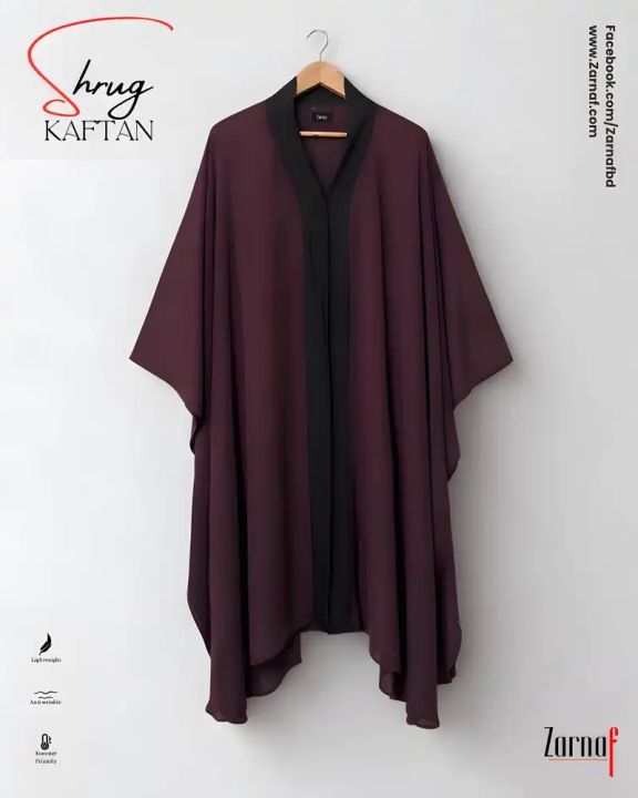 Zarnaf Premium Shrug Kaftan – Lightweight Open-Front Abaya with Contrast Panel