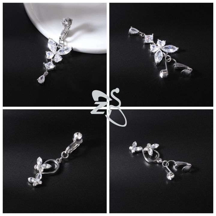 ZS%201%20Piece%20Non%20Piercing%20Stainless%20Steel%20Belly%20Button%20Ring%20Flower%20Butterfly%20Pendant%20Navel%20Rings%20faux%20Body%20Piercing%20Jewelry%20-%20Image%203