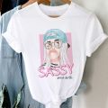 White Women's Clothing T-shirt Fashion Blowing Bubble Girl Print Ladies Tshirt Summer Harajuku Short-sleeved Tops Womans T Shirt. 
