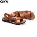 Cork Men Sandals Summer  Leather Roman Sandals Male Casual Shoes Beach Flip Flops Men Fashion Outdoor Slippers Shoes. 