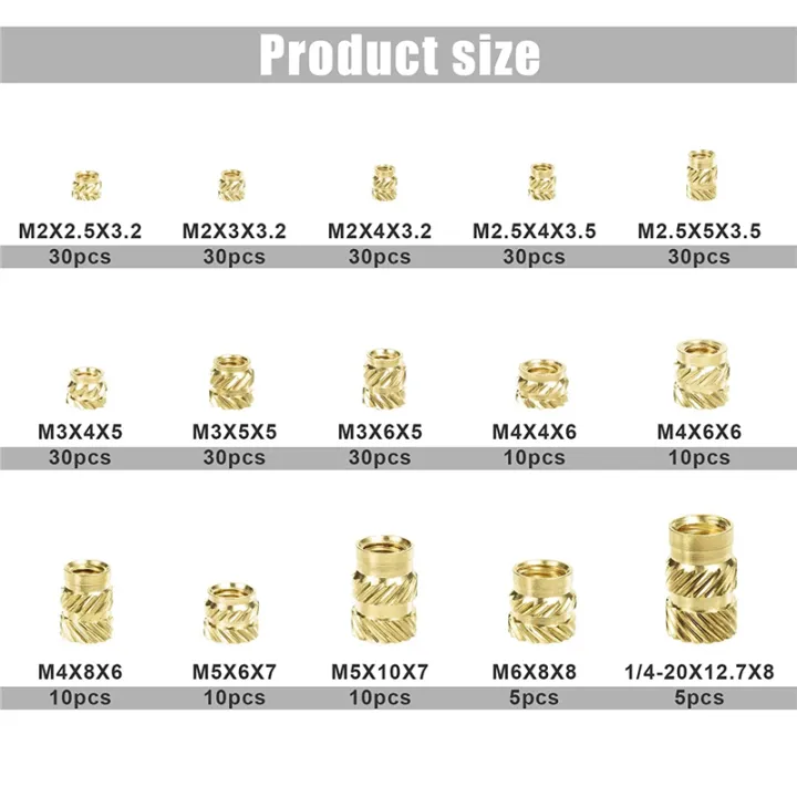300Pcs%20Thread%20Knurled%20Nuts%20Brass%20Knurled%20Threaded%20Insert%20Nuts%20for%203D%20Printing%20Injection%20Molding%20-%20Image%204