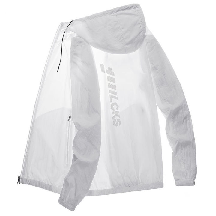 Summer Sun Protection Clothing Men's Ice Silk Ultra-Thin Breathable Jacket Coat Uv Protection Outdoor Sports Fishing Wind Shield