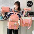 4 pcs sets canvas SchoolBags For Teenage Girls Women's Backpack Canvas School Bag College Student Laptop Backpacks.