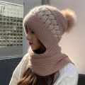 Fashionable Knit Hat Winter Hat for Women Knitted Windproof Warm with Plush Ball Decor Anti-slip Beanie Scarf Combo Stylish Ear.