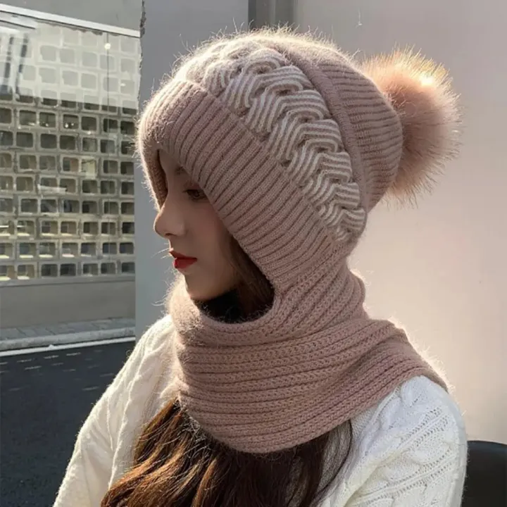 Fashionable%20Knit%20Hat%20Winter%20Hat%20for%20Women%20Knitted%20Windproof%20Warm%20with%20Plush%20Ball%20Decor%20Anti-slip%20Beanie%20Scarf%20Combo%20Stylish%20Ear%20-%20Image%206