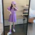 2023 New Female Student Korean Style Loose Internet Hot Purple Hepburn Style Puff Sleeve Dress. 