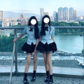 College Style Japanese SuitJKUniform Women's Waist-Tight Slimming Puff Sleeve Shirt Top High Waist Bubble Cake Dress. 