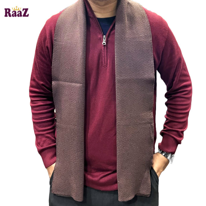 Coffee Solid Color Trendy Check Stylish Fashion Soft Scarf, Men's And Women' Woolen Winter Muffler