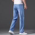 Men's Straight Cut Jeans Summer Loose Pants Light Blue Straight Leg Pants Fit Male Vintage Large Size 44 Business Denim Trousers.