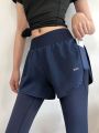 Fitness Pants Women's High Waist Shaping Fake Two-Piece Fitness Sports Outerwear Pilates Small Internet Celebrity Running Pants. 