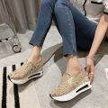 Trendy breathable lightweight fashion elegant drop shipping mesh upper thick sole sports casual shoes for ladies.