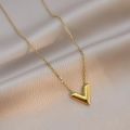 Do not fade V letter light luxury titanium steel glossy plane necklace women's simple personality pendant niche design clavicle chain. 