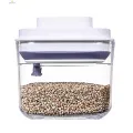 Quasar One-Touch Press Lid: Easily open and close pantry containers with the push of a button. Leak-proof lid keeps food-fresh and bug-free.. 