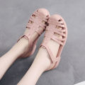 Crystal sandals, women's transparent flats, summer plastic soft jelly shoes, beach shoes, washable toe.