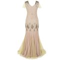 Women 1920s Great Gatsby Dress Long 20s Flapper Dress Vintage V Neck Sequins Beads Maxi Party Dress Mesh Prom Gown Elegant Dress. 
