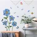 Blue Flower Butterfly Wall Sticker wall sticker for bedroom ( Hight 22 inch/ Width 30 inch ). 