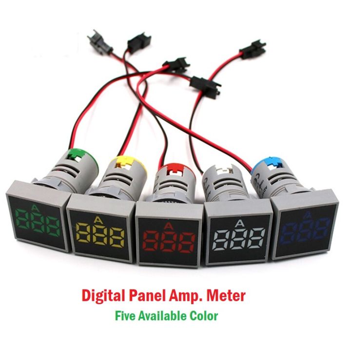 Ammeter 22.5mm Square Panel LED Digital Ampere Meter Current Meter Indicator Light With CT, 0-100A, Five available color - Kings Trading