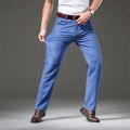 Summer Spring Men's Classic Relaxed Fit Flex Jean 2023 New Men High Waist Business Casual Classic Black Blue Denim Trousers.