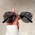 【7Rings Store】(New) fashion New Double Bridge UV400 eyewear 2023 vintage limless sunglasses women trendy gradient aviator glasses. 