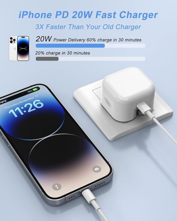 20W Folding USB C Adapter for iPhone 14/13/12/11/X,iPad, AirPods Pro, Type C Adapter Fast USB C Charger UK Adapter