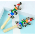 4 Pcs Hand Jingle Bells, Rainbow Handle Wooden Bells Jingle Stick Shaker Rattle Baby Kids Children Musical. 