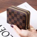 New double zipper wallet popular plaid flower pattern multi-function multi-card slot card holder. 