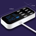 A9S Fast Car Charger 8 Port Multi USB LCD Display 12V Phone Charger USB Hub for Phone Tablets DVR - black.