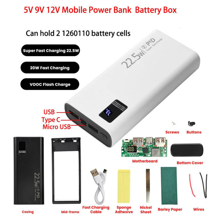 DIY 22.5W Bidirectional Fast Charging Power Bank Case Kit
