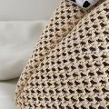 Large Summer Beach Shoulder Bag Straw Woven Square with Silk Ribbon Handle Purse. 