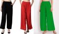 Set Of 3 Solid Cotton Relaxed Women Plazo Pants Wear For Ladies. 