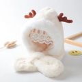 Cute Antler Baby Hat Winter Plush Warm Baby Scarf Hat Scarf Integrated Warm and Windproof 1-6 Years. 