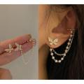 Trendy Fashionable Korean Elegant Cute Rhinestone Butterfly Pearl Stud Earrings for Girls Simple Stylish Fashion - Earring for Women New Collection. 