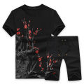 Black Printed Summer Combo T-Shirt & Pant for Men. 