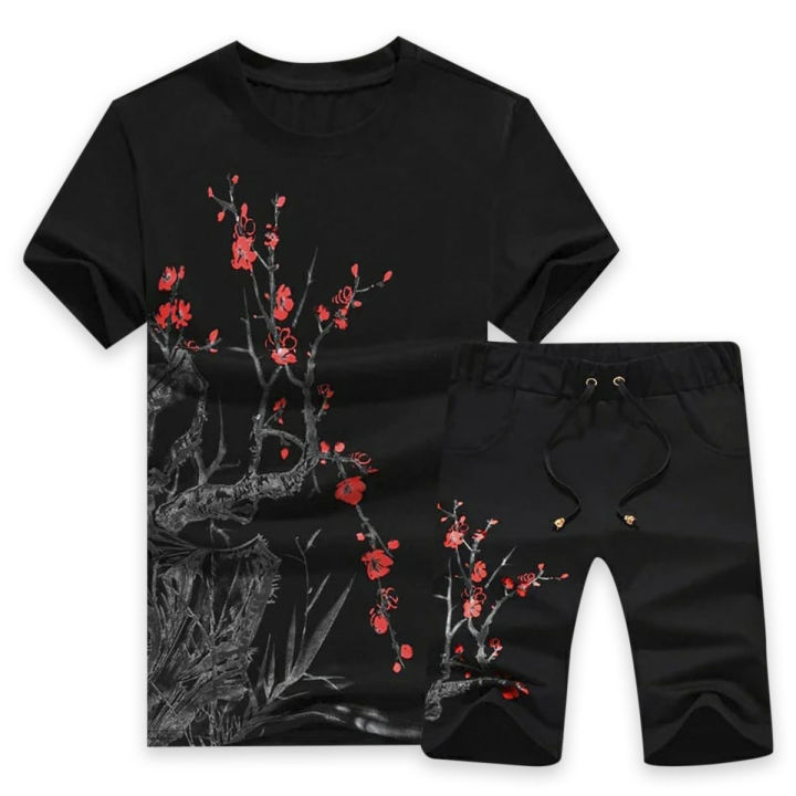 Black Printed Summer Combo T-Shirt & Pant for Men