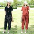 Mom Suit Female SummerTT-shirt Fashionable Stylish Middle-Aged Summer Linen40to50Year-Old Two-Piece Set.