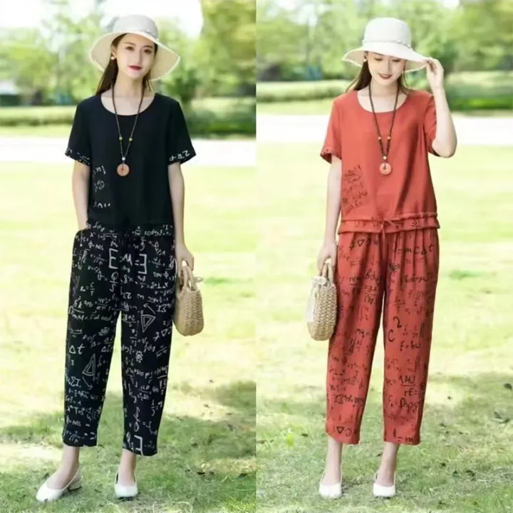 Mom%20Suit%20Female%20SummerTT-shirt%20Fashionable%20Stylish%20Middle-Aged%20Summer%20Linen40to50Year-Old%20Two-Piece%20Set%20-%20Image%205