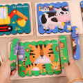 Foreign Trade Children's Cognitive Puzzle Brain Toy Boy and Girl Baby Intelligence Development Early Education Cartoon Animal Puzzle. 