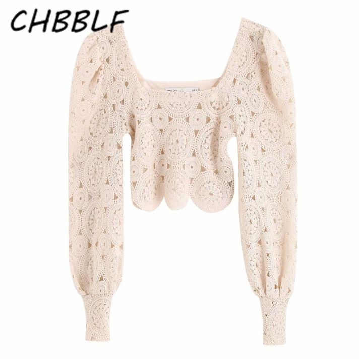 CHBBLF%20women%20stylish%20hollow%20out%20blouse%20square%20collar%20long%20lantern%20sleeve%20shirt%20female%20elegant%20solid%20crop%20tops%20blusas%20BGB9534%20-%20Image%204