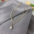 Korean Fashion Pearl Choker Necklace Women Cute Girl Gold Double Layer Chain Pearl Pendant Necklace Fairy Simple Clavicle Chain Jewelry Gift.