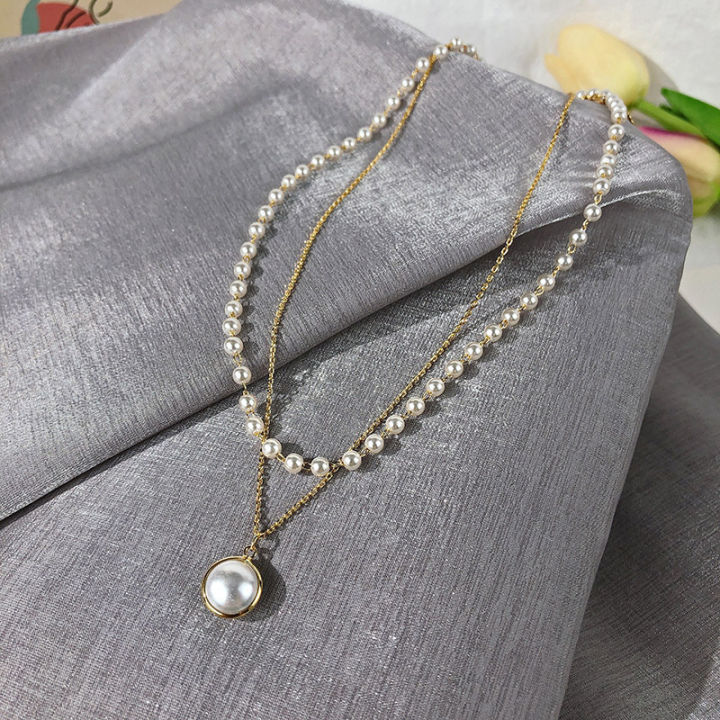Korean%20Fashion%20Pearl%20Choker%20Necklace%20Women%20Cute%20Girl%20Gold%20Double%20Layer%20Chain%20Pearl%20Pendant%20Necklace%20Fairy%20Simple%20Clavicle%20Chain%20Jewelry%20Gift%20-%20Image%206