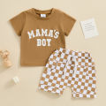 Toddler Baby Boys Clothing Casual Short Sleeve Letters Print T-shirt with Plaid Shorts Sets Summer Outfits Clothes. 
