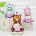 3D Sitting Bear Holding Cake Foil Balloon Baby Birthday Photo Props Cartoon Baby Shower Wedding Birthday Party Gift Balls SnowWhite. 
