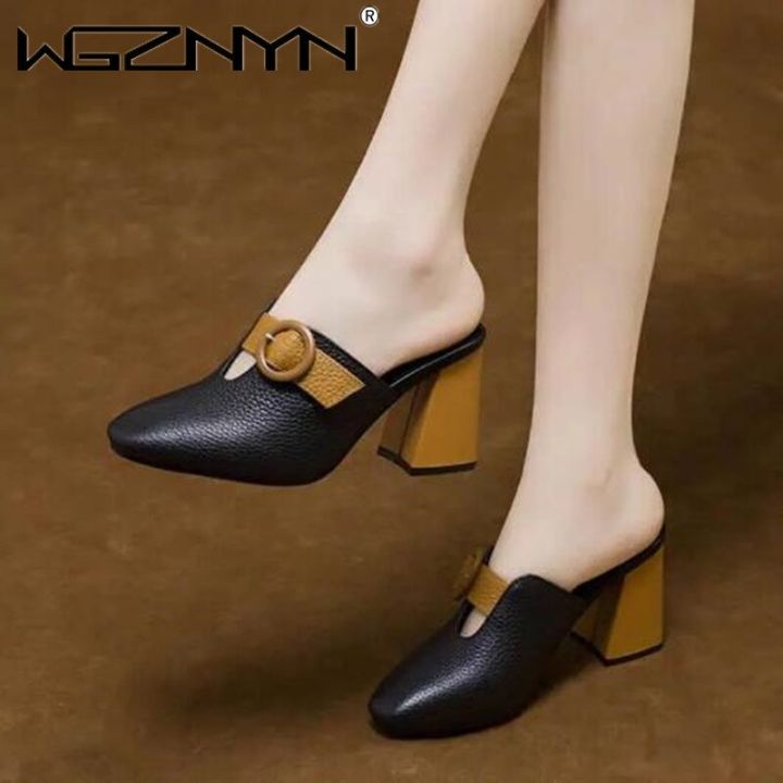 Women%20High%20Heeled%20Platform%20Half%20Slippers%20Leather%20Mules%20Femme%20Pointed%20Toe%20Feminino%20Office%20Ladies%20Chaussure%20Elegant%20Backless%20Shoes%20-%20Image%203