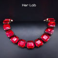 Her Lab Jewelry |A Square Red Cubic Zirconia Beads 7 Inch.
