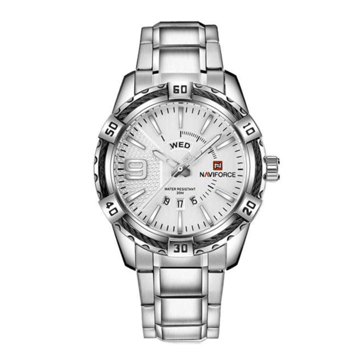 Naviforce Nf9117 - Silver Stainless Steel Analog Watch For Men - Silver - Watch